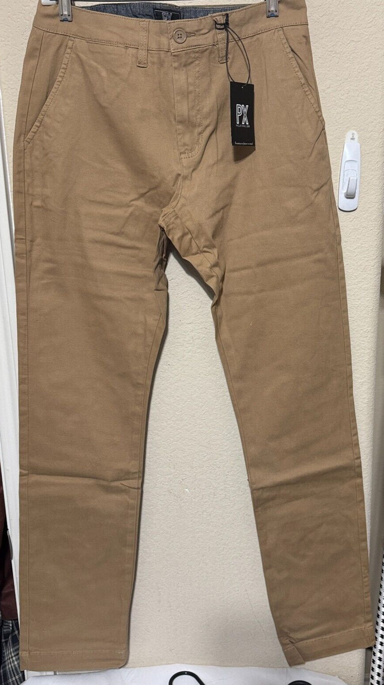 NWT PX Clothing Mens Pants 31x34 Flat Front Chinos Cotton Twill straight Tan